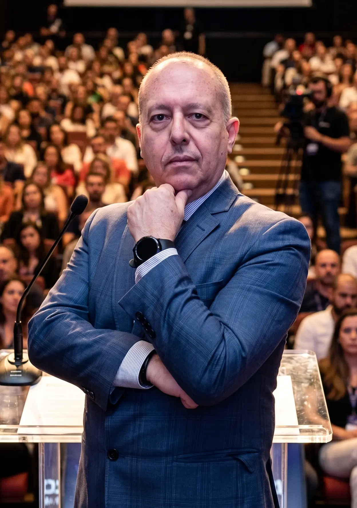 Rogério Chelucci, palestrante e mentor, diante de plateia em auditório lotado